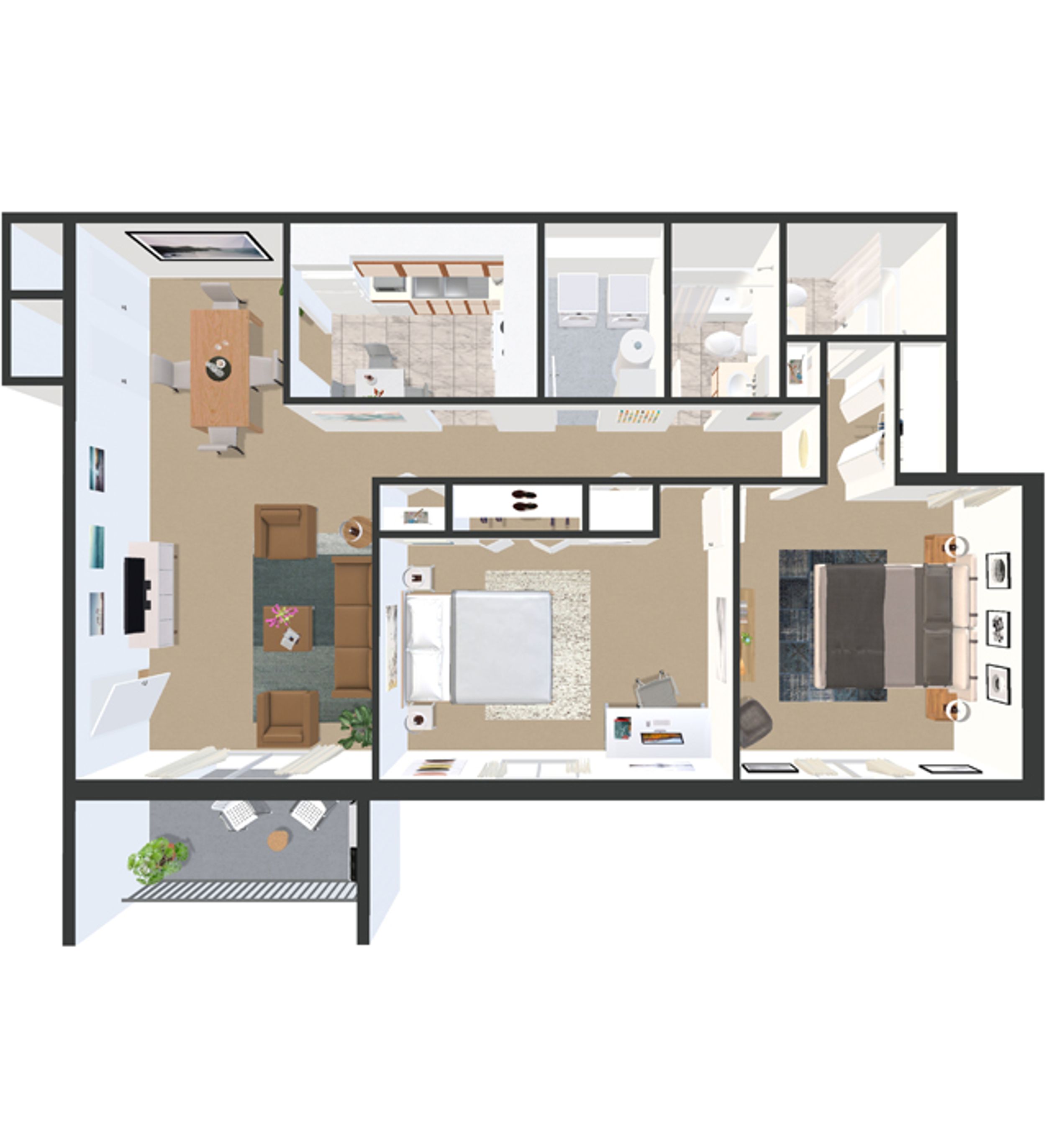 2 Bed / 2 Bath Garden floorplan image